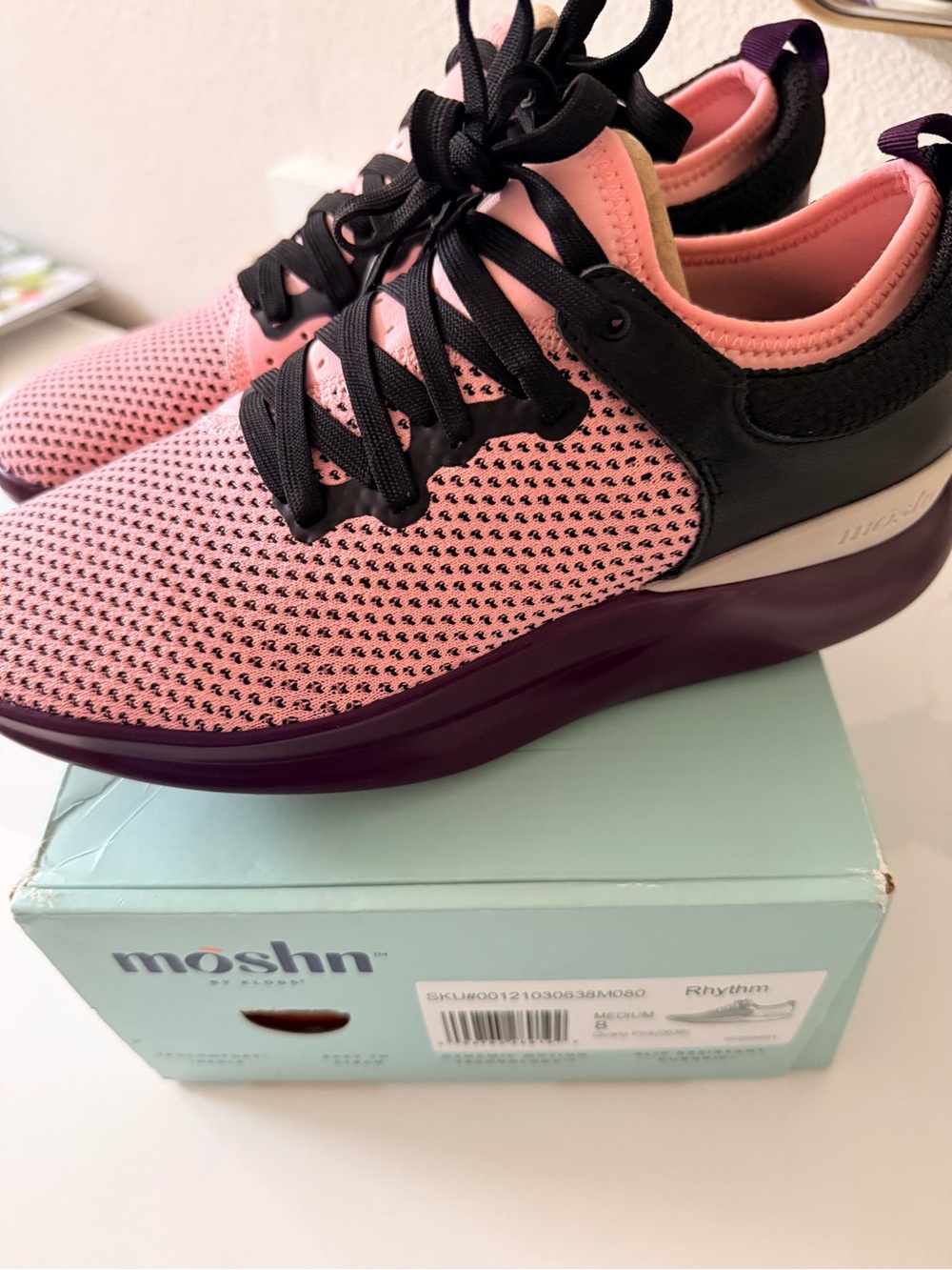 Rhythm Pink and Black Athletic Sneakers with Purple Midsole